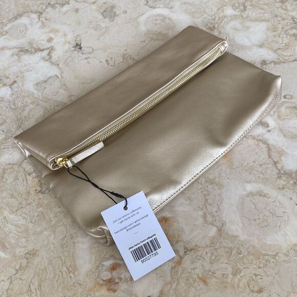 NWT Fawn Design for Jilly Box Vegan Leather Gold Metallic Fold Over Clutch Bag - Picture 4 of 11